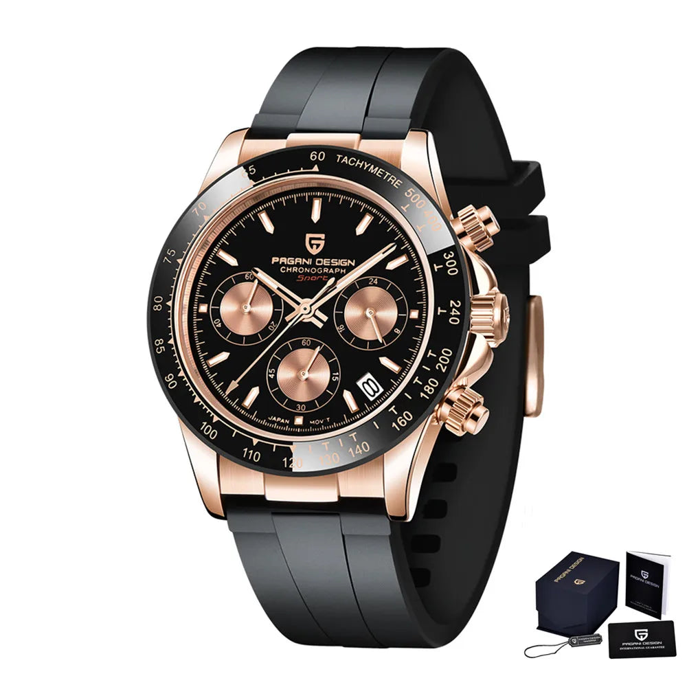 Original New PAGANI DESIGN PD-1664 Luxury Japan VK63 Movt Quartz Wristwatches Sapphire Waterproof Chronograph Gold Reloj Hombre