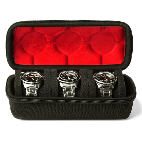 Estuche de Viaje para Relojes 3 Slots con Almohadilla Espuma Interior Microfibra Roja Compacto y Resistente
