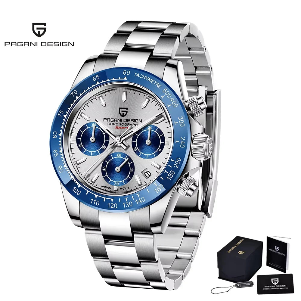 Original New PAGANI DESIGN PD-1664 Luxury Japan VK63 Movt Quartz Wristwatches Sapphire Waterproof Chronograph Gold Reloj Hombre