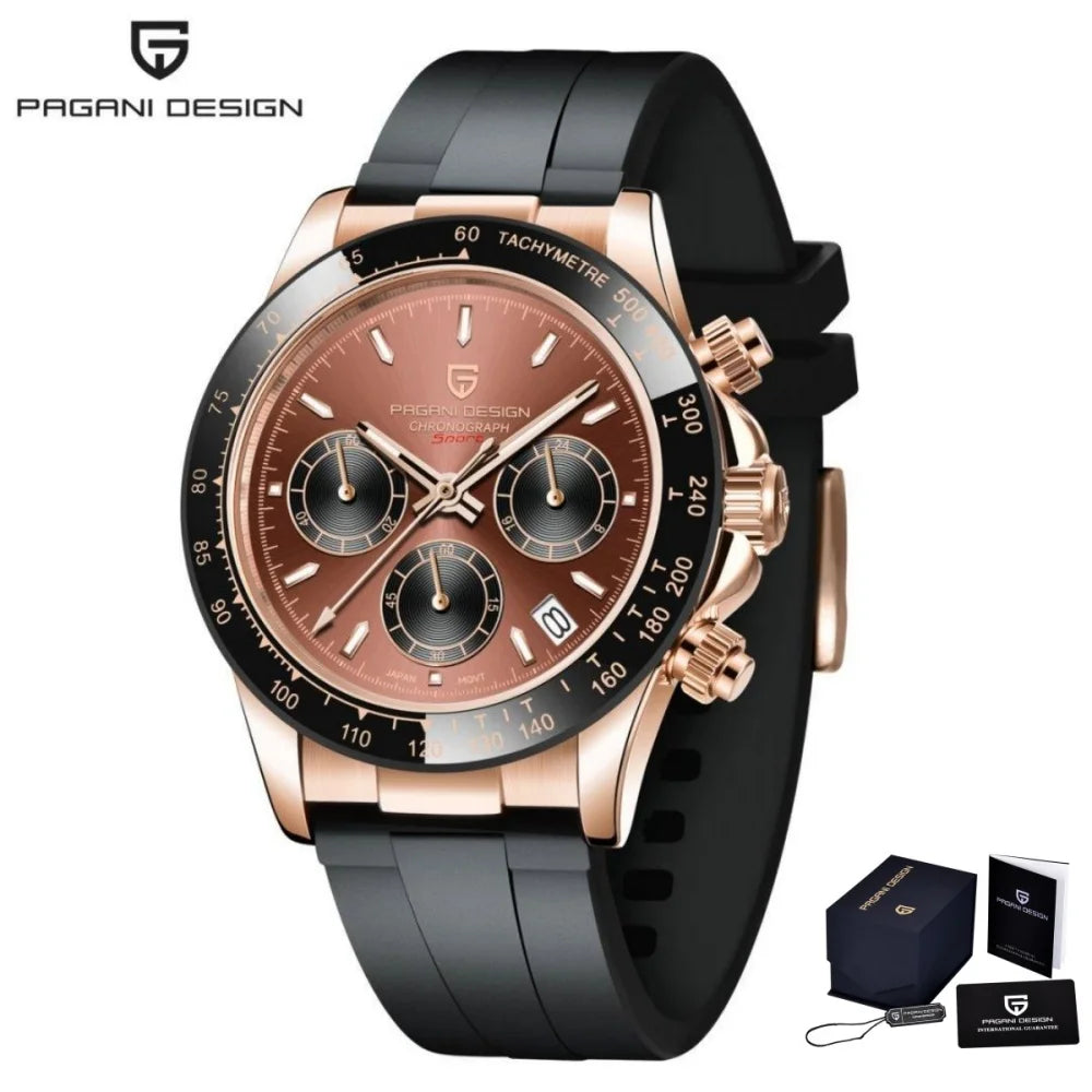 Original New PAGANI DESIGN PD-1664 Luxury Japan VK63 Movt Quartz Wristwatches Sapphire Waterproof Chronograph Gold Reloj Hombre