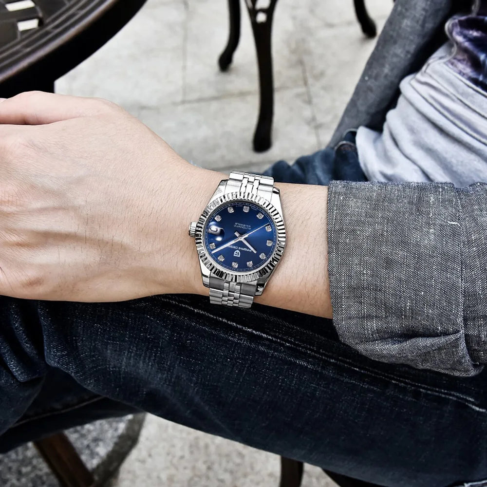 PAGANI DESIGN Watches Luxury Diamond Dial Mechanical Watch For Men Top NH35 Movt Sapphire Glass Stainless Steel Waterproof Watch