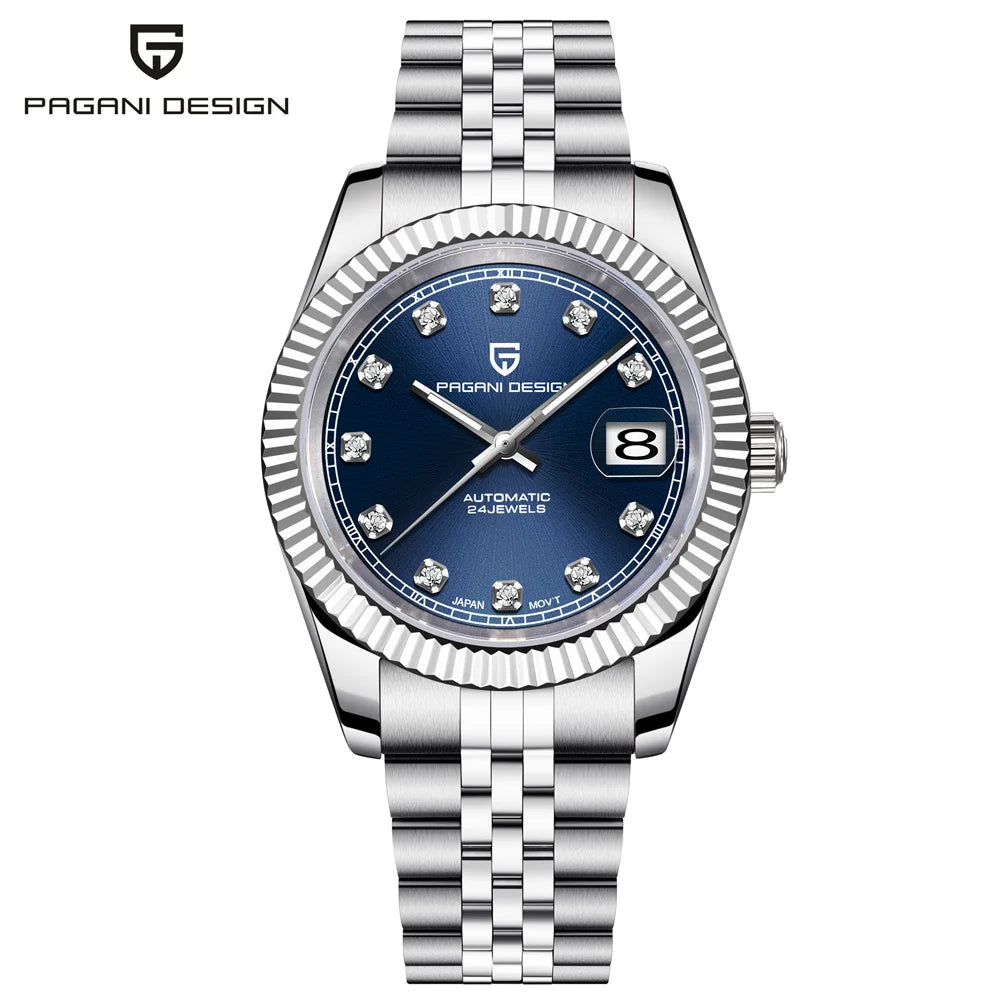 PAGANI DESIGN Watches Luxury Diamond Dial Mechanical Watch For Men Top NH35 Movt Sapphire Glass Stainless Steel Waterproof Watch