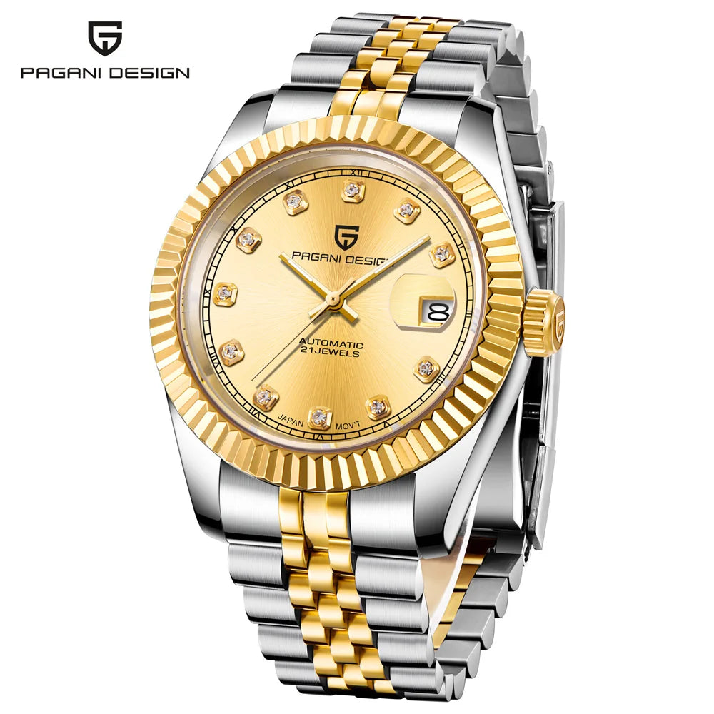 PAGANI DESIGN Watches Luxury Diamond Dial Mechanical Watch For Men Top NH35 Movt Sapphire Glass Stainless Steel Waterproof Watch