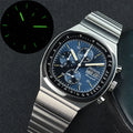 Hruodland New F022 Retro Quartz Chronograph Men Watches Sapphire Glass Blue Black Stainless Steel Fashion Dress Wristwatch
