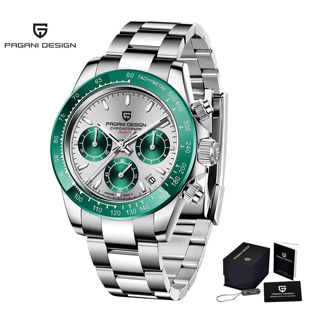 Original New PAGANI DESIGN PD-1664 Luxury Japan VK63 Movt Quartz Wristwatches Sapphire Waterproof Chronograph Gold Reloj Hombre