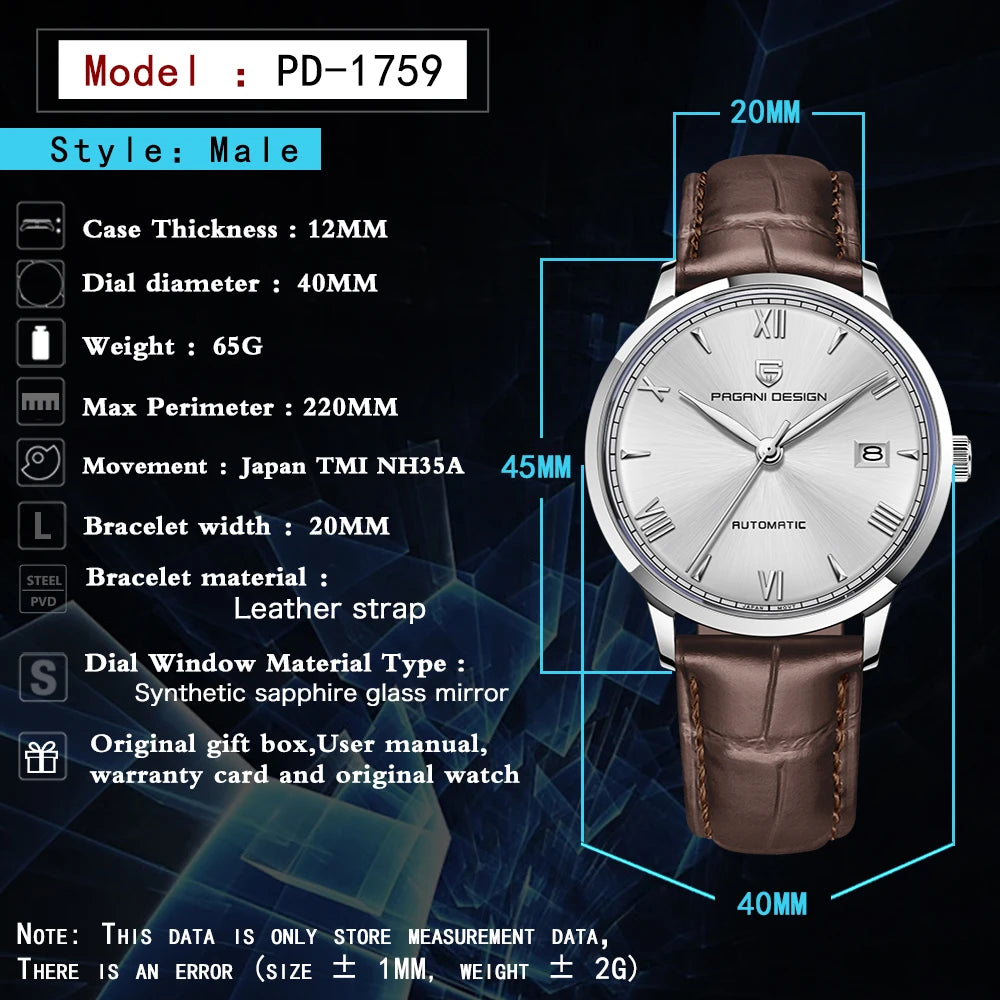 2024 PAGANI DESIGN New Luxury Men Mechanical Watches Top Brand Sapphire Glass NH35 10Bar Waterproof Automatic Watch for Men