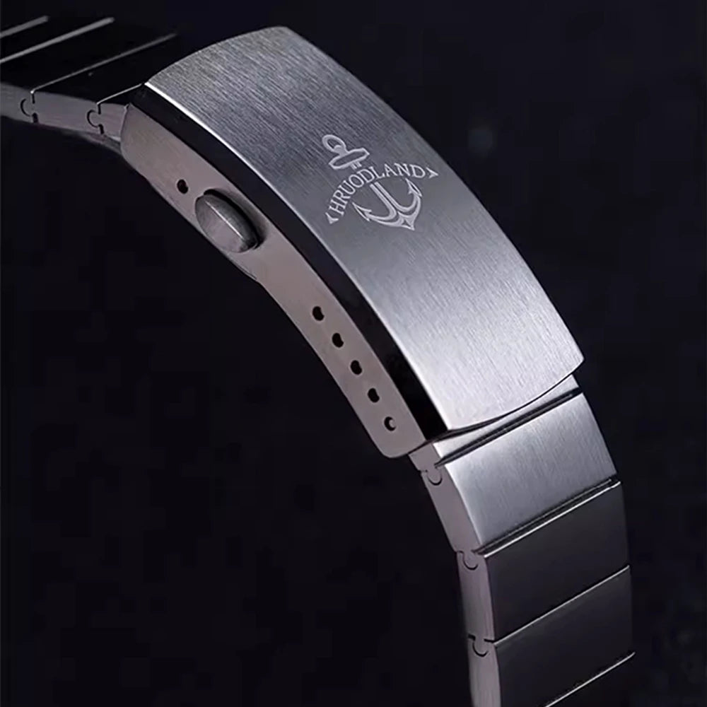 Hruodland New F022 Retro Quartz Chronograph Men Watches Sapphire Glass Blue Black Stainless Steel Fashion Dress Wristwatch