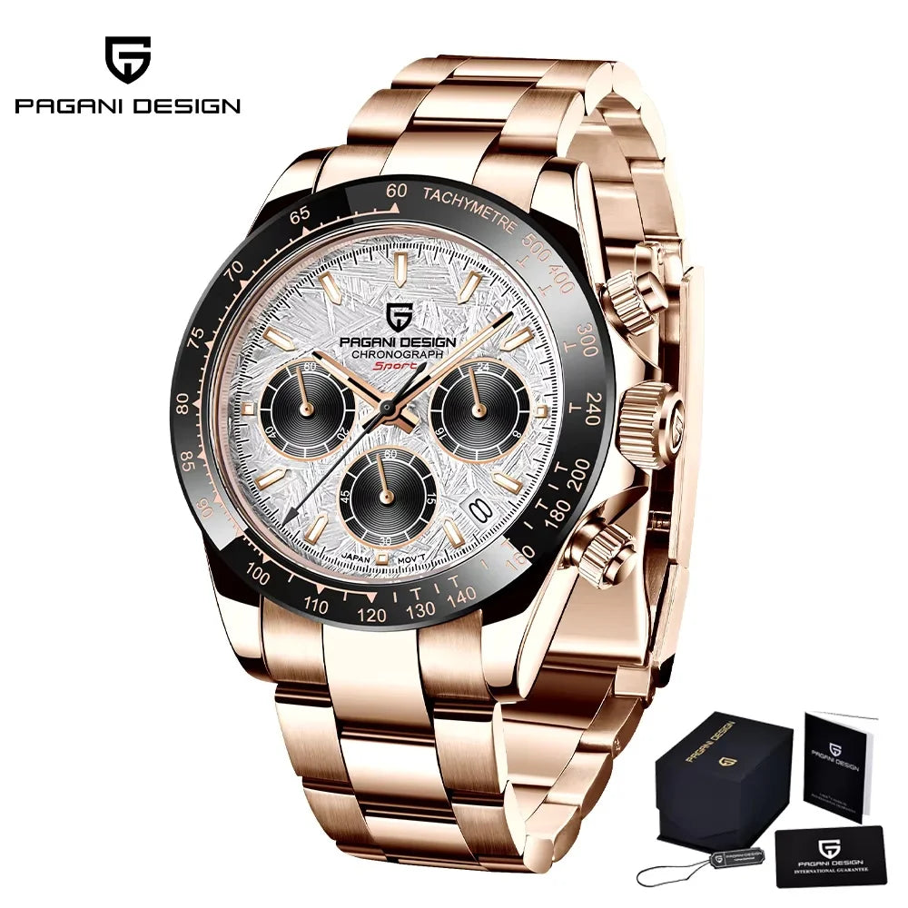 Original New PAGANI DESIGN PD-1664 Luxury Japan VK63 Movt Quartz Wristwatches Sapphire Waterproof Chronograph Gold Reloj Hombre