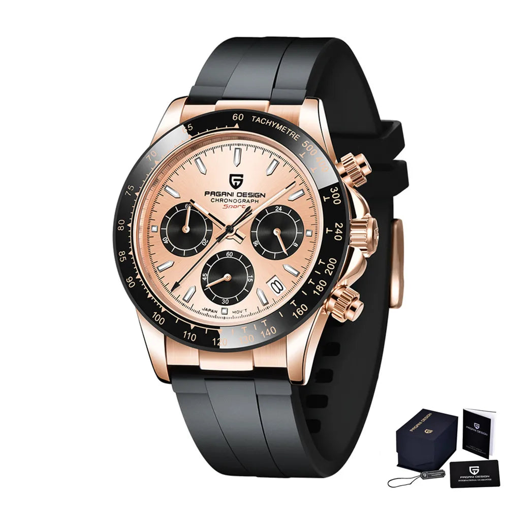 Original New PAGANI DESIGN PD-1664 Luxury Japan VK63 Movt Quartz Wristwatches Sapphire Waterproof Chronograph Gold Reloj Hombre