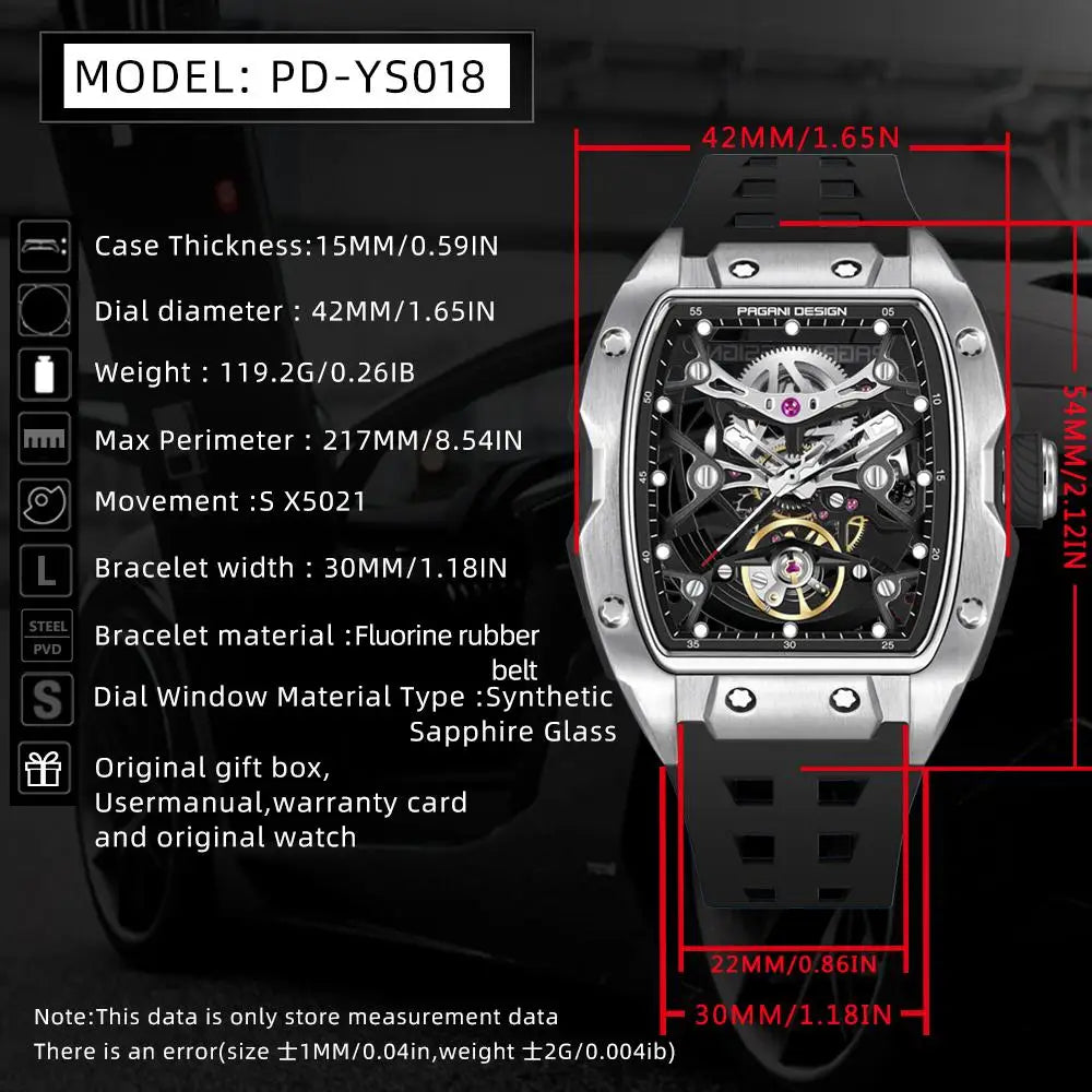 Reloj Pagani PDYS018 Automático Skeleton Cristal Zafiro Acero Inoxidable Diseño Elegante