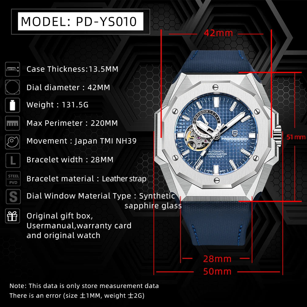 PAGANI DESIGN 2025 New Automatic Men Machinery Watches Top Luxury Wristwatches TMI NH39A 100M Waterproof Sapphire Clock PDYS010