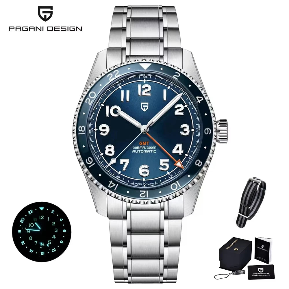 PAGANI DESIGN PD1784 NH34 NEW GMT Automatic Watch Motion Mechanical Watch Stainless Steel Sapphire Glass Waterproof reloj hombre