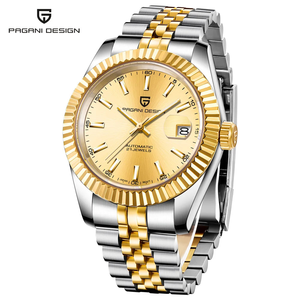 PAGANI DESIGN Watches Luxury Diamond Dial Mechanical Watch For Men Top NH35 Movt Sapphire Glass Stainless Steel Waterproof Watch