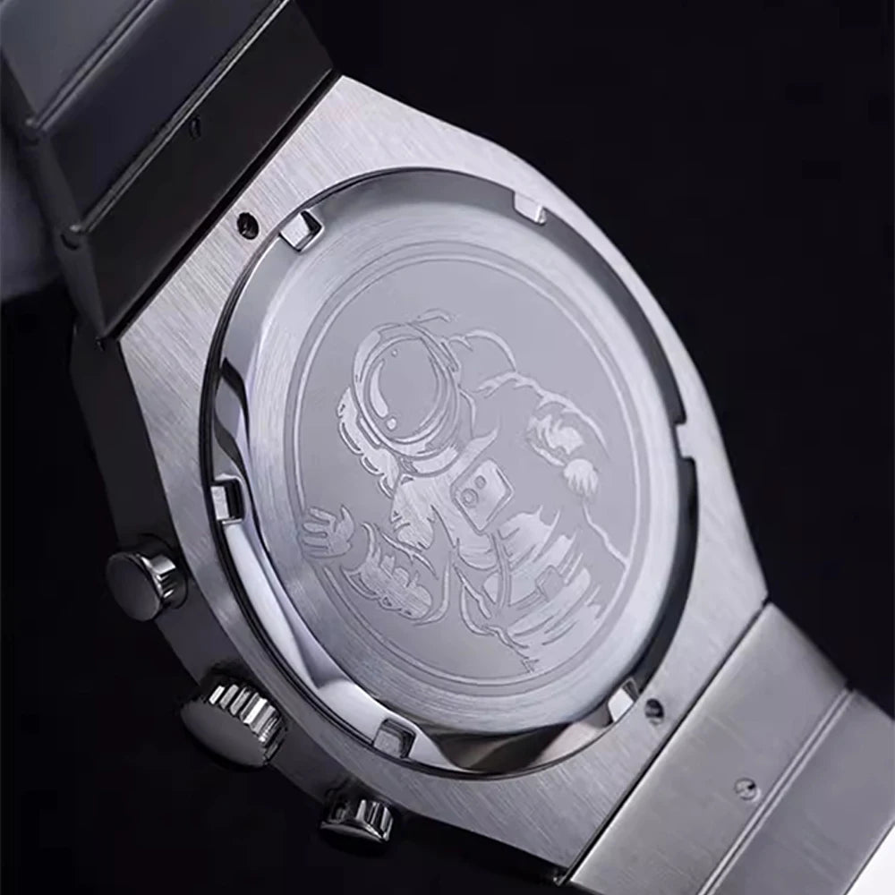 Hruodland New F022 Retro Quartz Chronograph Men Watches Sapphire Glass Blue Black Stainless Steel Fashion Dress Wristwatch