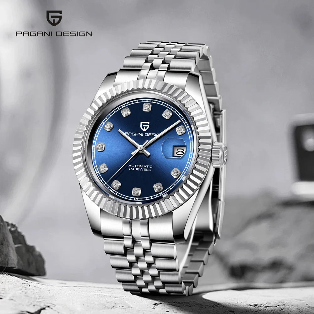 PAGANI DESIGN Watches Luxury Diamond Dial Mechanical Watch For Men Top NH35 Movt Sapphire Glass Stainless Steel Waterproof Watch